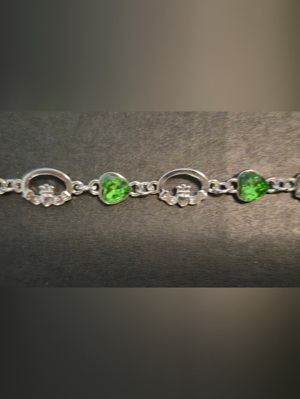 Irish Sterling Silver Chain Bracelet with Green Gem Accents